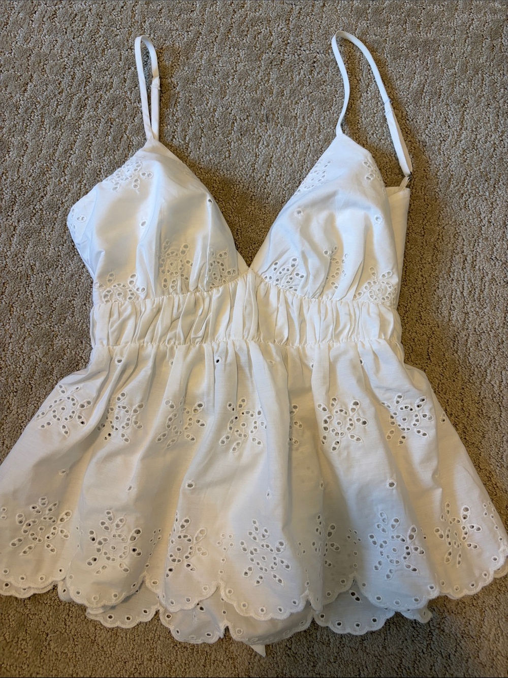 Abercrombie White Eyelet Spaghetti-Strap Peplum Top Small